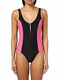 Tommy Hilfiger Damen-Badeanzug, schulterfrei, halber Reißverschluss, einteiliger Badeanzug, Sky Captain/Dahlia, Medium