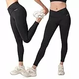 Snocks High Waist Sportleggins Damen V Cross - S - Leggins Damen Schwarz - Blickdicht Leggins mit Bauchkontrolle für jeden Körpertyp - Atmungsaktiv und Bequemer Sitz Push Up Leggings