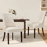 COLAMY Esszimmerstühle 2er Set, Moderne Küchenstuhl Gepolsterte Esszimmerstühle im Wingback, Polsterstuhl Wohnzimmerstuhl mit Knopfsteppung für Esszimmer, Küche, Restaurant mit Holzbeinen, Beige