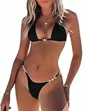 UMIPUBO Damen Triangel Bikini Set Sexy Tanga String Bikinis Einstellbar Bindegurte Bademode Niedrige Taille Bikinihose Schick Swimsuit(Schwarz,S)