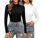 Totatuit Damen High Neck Rollkragen Top 2er Pack Langarmshirt Slim Fit Warm Basic für kalte Tage Herbst Winter Büro und Freizeit