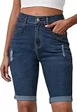 Alaster Queen Damen Jeans Bermuda Shorts High Waist Sommer Mode Kurze Hose Damen Shorts Klassische Bermuda Jeans Dunkelblau M