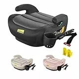 Jovikids Sitzerhöhung Auto Kinder mit ISOFIX, ECE R129 Kindersitzerhöhung 125-150cm, Verdickter Stoffbezug & Isofix Einführhilfe, Leicht Waschbar, Schwarz mit Becherhalter