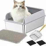 LADYSONS Katzenklo Edelstahl, Katzentoilette, Katzenklo Groß, Auslaufsicher und Gegen Halbgeschlossen Katzentoilette, Leichtere Reinigung, mit Katzenstreuschaufel und Matte 50 x 35 x 20 cm