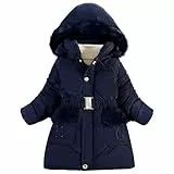 Tilozs Kinder Winterjacke Mädchen Wintermantel mit Warme Samtfutter und Abnehmbar Fellkapuze Winter Parka Steppjacke Outdoorjacke, Marineblau, 140-146, (Herstellergröße：150)
