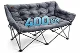 EVER ADVANCED Campingstuhl Faltbar 145cm Breit für 2 Personen Faltsofa 400KG Belastbar, Campingsofa Dick Gepolstert Klappstuhl 2 Sitzer Hohe Lehne Extra Breit für Outdoor Garten Balkon Indoor, Grau