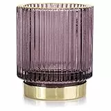 Teelichthalter aus Glas AmeliaHome Kerzenhalter Teelichtglas 7x8 cm Pompey Violett Gold
