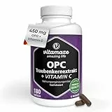 OPC Traubenkernextrakt Kapseln, zertifiziert, hochdosiert: 450 mg reines OPC, 180 Kapseln für 6 Monate, Natürliche Nahrungsergänzung ohne Zusätze, Made in Germany