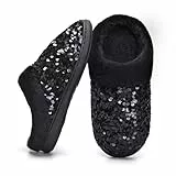 Mabove Hausschuhe Damen Winter Wärme Bequem Sparkle Plüsch Pantoffeln Indoor Home rutschfeste Kuschelig Weite Leicht Slippers(Schwarz,40/41)