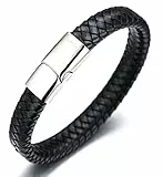 Halukakah Kinder ● Solo Junior ● Jungen Armband Handgefertigt | Echtleder Klassisch Schwarz | Magnetverschluss Edelstahl Silber | KOSTENLOS Geschenkbox | Tolle Geschenkidee | 6-12 Y/O. 18cm