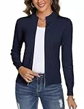 Aottori Damen Langarm Stehkragen Strickjacke Pullover Cardigan mit Reißverschluss Sweatshirt Casual Einfarbig Strickmantel Freizeit Jacket Outerwear Marine XXL