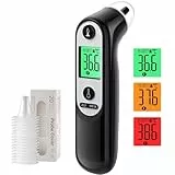 Digitales Infrarot-Ohrthermometer für Babys, Erwachsene & Senioren – Präzise Alterserkennung, farbcodiertes Display, 21x Hygienekappen, 1-Sekunden-Messung & Fieberalarm (Schwarzer)