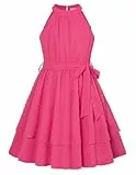 Danna Belle Partykleid für Mädchen, Neckholder, formelle zweilagige Kleider, Größe 5–14, Hot Pink-Swiss Dot, 152