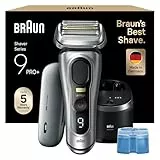 Braun Series 9 Pro+ Rasierer Herren, Elektrorasierer mit 5 Pro Rasierelementen, Langhaarschneider & Reinigungsstation, Rasierer-Ladeetui PowerCase, 60 Min Laufzeit, Made in Germany, 9577cc, Silber