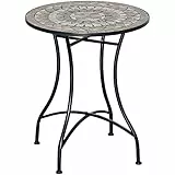 Outsunny Gartentisch Ø60 cm, Wetterfest Balkontisch aus Metall, Esstisch Outdoor, Campingtisch Beistelltisch, rund Terrassentisch für Garten Terrasse Balkon Grün+Beige+Weiß