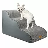 Nepfaivy Hundetreppe für Kleine Hunde 3-Stufig, Haustiertreppe für Bett und Sofa aus Hochdichtem Schwamm, Hunde Treppe Hunderampe mit Abnehmbarem, Waschbarem Bezug und Rutschfestem Boden, 60x40x40cm