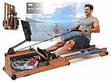 Rudergerät für Zuhause Klappbar, DMASUN Rudergerät Wasser aus Massivholz, Rowing Machine mit Apps, Leise Laufrollen, Großer Wassertank, LCD Monitor, Doppel Slide Rails, Komfortabler Sitz, Bis 180 kg