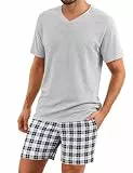 Bresdk Schlafanzug Herren Pyjama Set Kurz Baumwolle Sommer Nachtwäsche Männer Grau XL