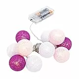 Ideen mit Herz Kugel-Lichterkette mit 10 LEDs | batteriebetrieben | 10 Baumwollkugeln in 3 Farben | Ø35 mm je Kugel | inkl. Timer (weiß, rosa, beere)