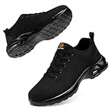 DYKHMILY Sicherheitsschuhe Herren Damen Leicht Arbeitsschuhe mit Stahlkappe Atmungsaktiv Sportlich Schutzschuhe Industrie Handwerk Sneaker(Schwarz,42EU)