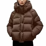 Generisch Daunenjacke Damen Kurz Locker Winterjacke Outdoorjacke Winter Warm Steppjacke Puffer Jacke Mit Taschen Kaffee XL