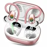 Bluetooth Kopfhörer Sport, Kopfhörer Kabellos Bluetooth 5.3 Mit ENC Mic, 50std Hifi Stereo Tiefer Bass Ohrhörer Mit Led-Anzeige, Ip7 Wasserdicht Wireless Earbuds Mit Ohrhaken Für Sport,Usb-C,Roségold