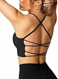 Crewhpo Sport BH Rückenfrei Damen Ohne Bügel Gepolstert Bustier für Frauen Cross Back Sports Bra Mit Polstern Nahtlose Sport-BHS Sexy für Yoga Fitness Pilates Gym Schwarz S