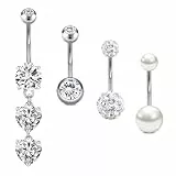 Crdifu Bauchnabelpiercing mit Stein 14G 12mm Chirurgenstahl Silber Piercing Bauchnabel Herz 1,6mm Bauchpiercing