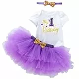 Winmany Baby Mädchen ersten Geburtstag Kleidung 3PCS Bogen Stirnband Mein 1. Geburtstag Strampler Tutu Rock Cake Smash Outfit Set für FotoShooting (Lila, 9-12M)