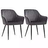 SONGMICS Esszimmerstuhl, 2er Set, Küchenstuhl, Sessel, Samt, Polsterstuhl mit Armlehnen, Loungesessel, bis 120 kg belastbar, Metallbeine, für Esszimmer, Küche, grau-tintenschwarz LDC087G02