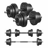 SONGMICS 2-in-1-Hanteln, Hantelset, Kurzhanteln, mit Verbindungsstahlrohr, 2 x 10 kg, Workout, Fitnesstraining, Gewichtheben für Zuhause, Fitnessstudio, tintenschwarz SYL20HBK