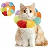 Halskrause Katze Weich, Verstellbarer Schutzkragen für Katzen & Kleine Hunde nach OP, Leckschutz Katzenhalsband, Regenbogen-Farbe, Größe L