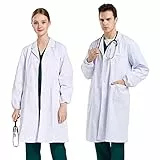 CoatCool Laborkittel Weiß, Baumwolle Arztkittel Herren Damen Chemie Kittel Schule Mantel Hygiene Langarm Medizin Arztmantel Weißer Kittel Baumwollkittel mit Tasche für Labor, Cosplay, Studentin, M