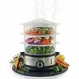 Sommertal Dampfgarer 16L | STEAMY800 | Steamer pot | Dampftopf elektrisch | BPA-frei, 3 Ebenen, Timer, autom. Abschaltung| Edelstahl & spülmaschinenfest Dampfkochtopf Dampfkocher Dämpfer