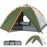 Gysrevi Camping Zelt Automatisches 3 Personen Instant Zelt Pop Up Zelt 4 Jahreszeiten Winddicht Wasserdicht Kuppelzelt mit 2 Mesh-Tür, 2 Mesh-Fenster, 2 in 1 Doppelschichten, Tragetasche für Familie