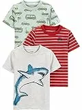 Simple Joys by Carter's Jungen Kurzärmlige Hemden, 3er-Pack, Hellgrün Autos/Rot Streifen/Weiß Haifisch, 4-5 Jahre