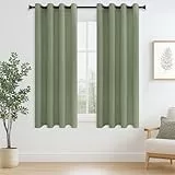 MRTREES Vorhang Blickdicht Gardinen Thermovorhang mit Ösen Verdunklungsvorhang Ösenschal Vorhänge Kurz Modern 160×140cm(H×B) Grün 2er Set für Hotels Büros Wohnzimmer Schlafzimmer Kinderzimmer