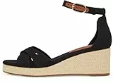 Tommy Hilfiger Damen Wedge Sandalen Flag Criss-Cros Mid mit Knöchelriemen, Schwarz (Black), 39