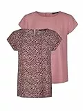 DENIMFY Tshirt Damen Set DFAda Regular Fit 2er Pack Rundhals Kurzarm Top Sommer Reißverschluss Basic Muster Einfarbig, Größe:XXL, Farben:Rose/Rosa-Anthra