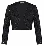 GRACE KARIN Damen Funkelnder Pailletten Bolero Disco Langarm Elegantes Beschnittenes Shrug Schwarz S