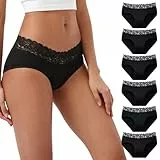 INNERSY Unterhosen Damen Spitze Schwarz Slips Baumwolle Unterwäsche Frauen Pantys 6er Pack (40, 6 Schwarz)