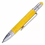Troika Multitasking-Kugelschreiber (klein), Zentimeter-/Zoll-Lineal, Schlitz-/Kreuzschraubendreher, Stylus (gelb), schwarze Mine, inkl. 2 Ersatzminen, Aluminium/Messing/Stahl, matt, gelb