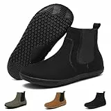 Wizshoe Barfußschuhe Chelsea Boots Damen Flache Wasserdichte Stiefeletten Herbst Winter Ankle Booties Halbstiefel Frauen Barefoot Slip on Damenstiefel Schlupfstiefel Schwarz 39EU