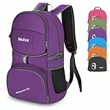 Bekahizar Rucksack, faltbar, 35 l, kleiner Wanderrucksack, leicht, Reisetasche für Damen und Herren, Kinder, Outdoor, Camping, Reisen, Klettern, Wandern, Radfahren, Sport und Outdoor, violett, L