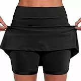 Generisch Tennisrock Crossover Rock mit Hose drunter Hosenrock Damen Sportrock Faltenrock Minirock Golf Röcke Skirt Rock Mit Taschen