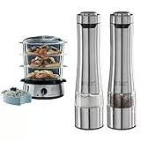 Bundle Set: Russell Hobbs Dampfgarer [normale Größe] 9,0l 19270-56 + Salz und Pfeffer Mühle elektrisch [2er Set] Edelstahl 23460-56