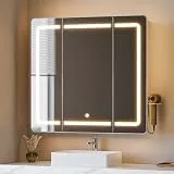 Hzuaneri Spiegelschrank Bad mit LED-Beleuchtung, Badezimmer Spiegelschrank, 3 Farbtemperatur Dimmbare, Badezimmerschrank mit Spiegel und Verstellbare Regale, 16,5 x 80 x 75 cm Weiß MC30003XEU