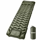 Arlierss Isomatte, Ultraleichte Aufblasbare Luftmatratze, Camping Matratze mit Fußpresse Pumpe, Anti-Ripstop Tragbar Schlafmatte Outdoor mit Kissen für Wandern, Reise, Strand-Armeegrün
