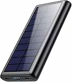 QTshine Solar Powerbank 26800mAh, USB C Power Bank Tragbares Solarladegerät, Extrener Akku Pack mit 3 Ausgängen speziell für Aktivitäten im Freien, Kompatibel mit iPhone 17/16 Samsung (A-Schwarz)