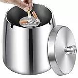 Royouzi Aschenbecher, Aschenbecher mit Deckel, Aschenbeche aus Edelstahl, Windaschenbecher, Standaschenbecher mit rutschfester Unterseite für den Außen- und Innenbereich